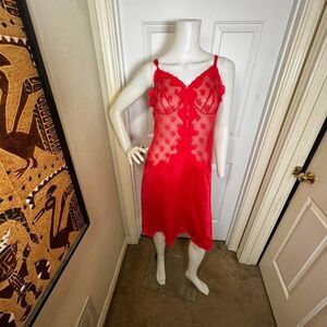 Vintage 1970s Red Lace Slip Size M by Lorraine